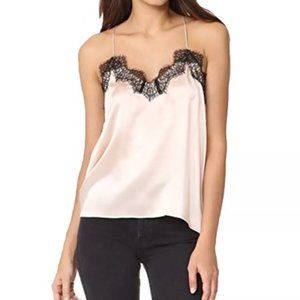 Cami NYC The Racer Charmeuse Silk Tank Pink with Black Lace | S